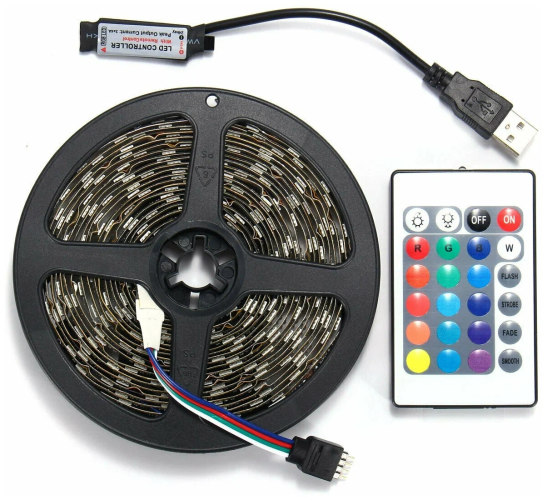 Светодиодная лента 5 метров с пультом TV LIGHT цветная USB 5050 RGB