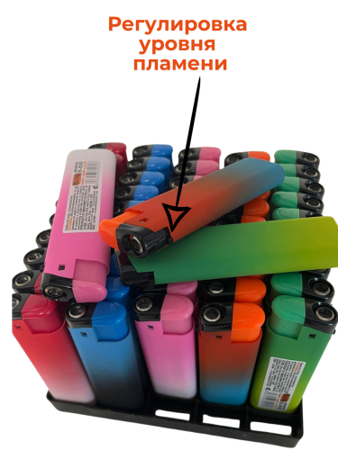 Зажигалки турбо пьезо многоразовые софтач 50 штук в блоке B-800 RAINBOW MATT