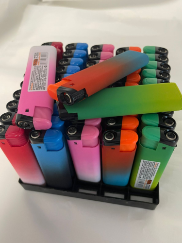 Зажигалки турбо пьезо многоразовые софтач 50 штук в блоке B-800 RAINBOW MATT