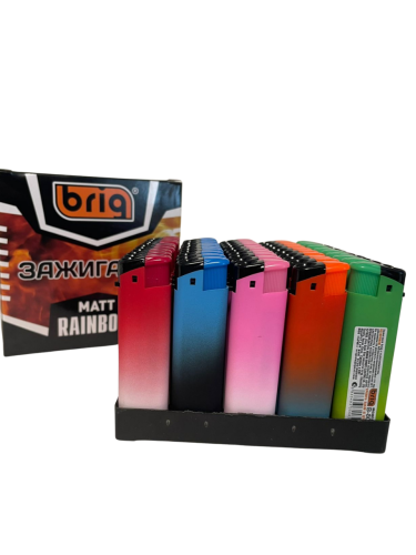 Зажигалки турбо пьезо многоразовые софтач 50 штук в блоке B-800 RAINBOW MATT