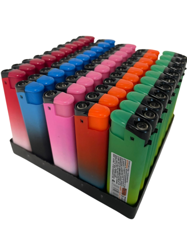 Зажигалки турбо пьезо многоразовые софтач 50 штук в блоке B-800 RAINBOW MATT