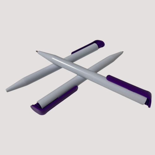 Ручка автоматическая шариковая белая с фиолетовым под нанесение логотипа Impulse Gloss Clip White-Violet