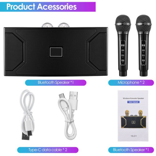 Беспроводная караоке система SuYOSD YS-211 со светомузыкой черная / колонка с двумя микрофонами и дискошаром