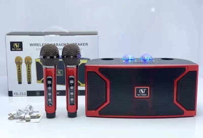 Беспроводная караоке система SuYOSD YS-211 со светомузыкой красная / колонка с двумя микрофонами и дискошаром