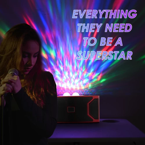 Беспроводная караоке система SuYOSD YS-211 со светомузыкой красная / колонка с двумя микрофонами и дискошаром