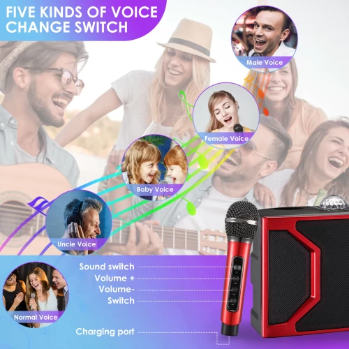 Беспроводная караоке система SuYOSD YS-211 со светомузыкой красная / колонка с двумя микрофонами и дискошаром