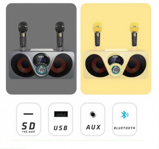 bluetooth караоке система SDRD SD-312 с беспроводными перезаряжаемыми микрофонами / колонка + 2 микрофона