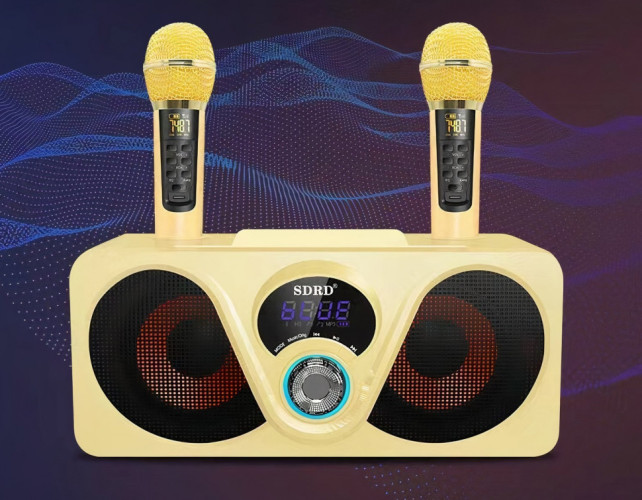bluetooth караоке система SDRD SD-312 с беспроводными перезаряжаемыми микрофонами / колонка + 2 микрофона