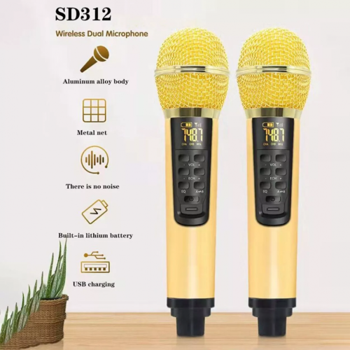 bluetooth караоке система SDRD SD-312 с беспроводными перезаряжаемыми микрофонами / колонка + 2 микрофона