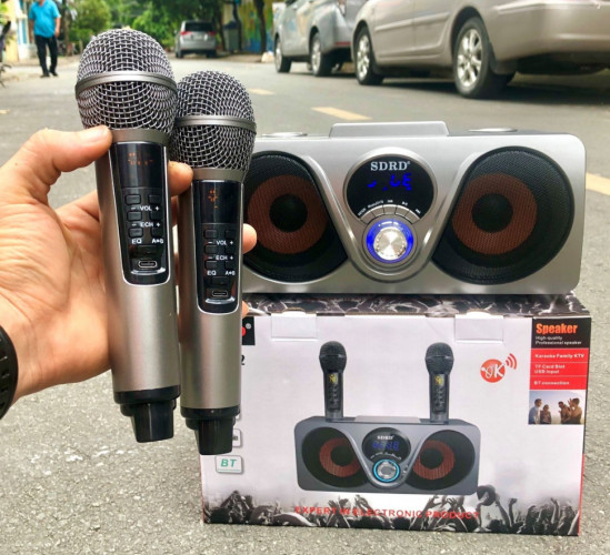 bluetooth караоке система SDRD SD-312 с беспроводными перезаряжаемыми микрофонами / колонка + 2 микрофона