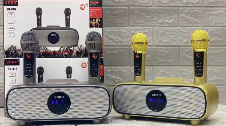 bluetooth караоке система SDRD SD-316 с беспроводными микрофонами / колонка + 2 микрофона