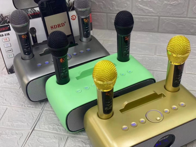 bluetooth караоке система SDRD SD-316 с беспроводными микрофонами / колонка + 2 микрофона