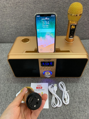 SDRD SD-309 караоке система bluetooth с беспроводными перезаряжаемыми микрофонами / колонка + 2 микрофона
