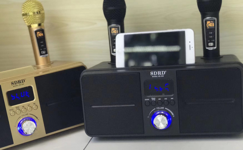 SDRD SD-309 караоке система bluetooth с беспроводными перезаряжаемыми микрофонами / колонка + 2 микрофона