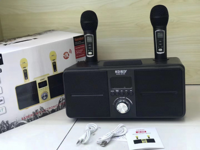 SDRD SD-309 караоке система bluetooth с беспроводными перезаряжаемыми микрофонами / колонка + 2 микрофона
