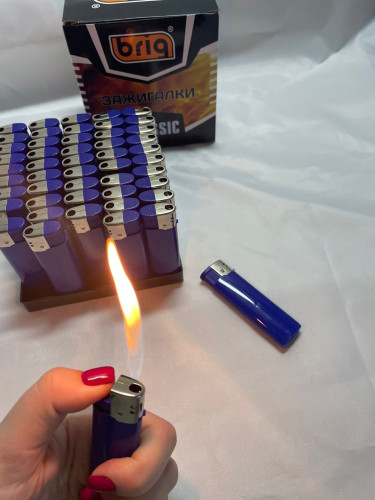 Зажигалки синие пьезо 50 штук в блоке под нанесение логотипа с 2-х сторон (чистые, без этикеток)