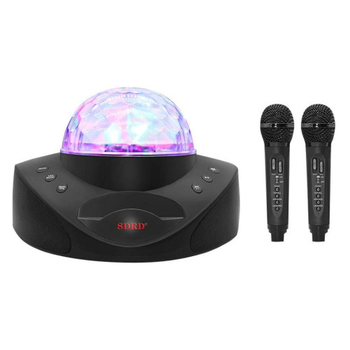 Беспроводная караоке система SDRD SD-308 со светомузыкой / колонка с двумя микрофонами и дискошаром