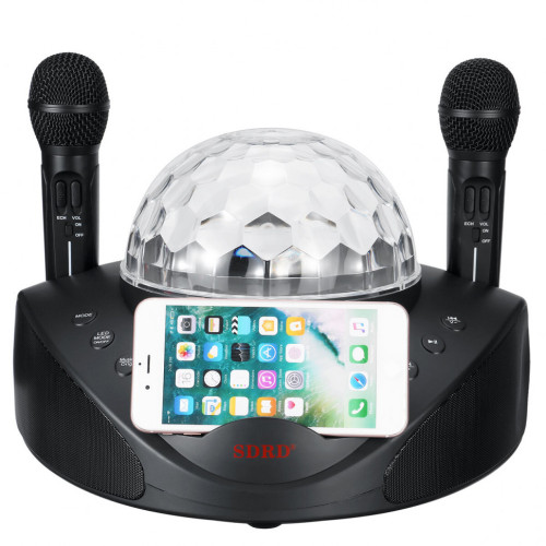 Беспроводная караоке система SDRD SD-308 со светомузыкой / колонка с двумя микрофонами и дискошаром