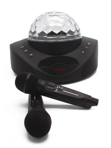 Беспроводная караоке система SDRD SD-308 со светомузыкой / колонка с двумя микрофонами и дискошаром