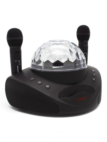 Беспроводная караоке система SDRD SD-308 со светомузыкой / колонка с двумя микрофонами и дискошаром