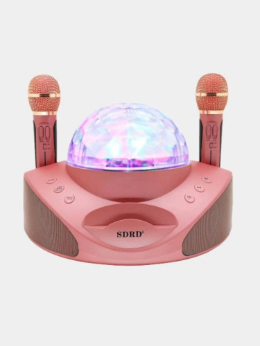 Беспроводная караоке система SDRD SD-308 со светомузыкой / колонка с двумя микрофонами и дискошаром