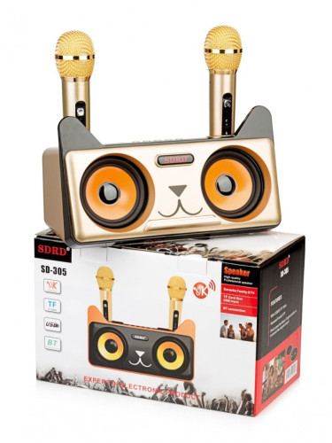Караоке система SDRD SD-305 / bluetooth колонка с двумя микрофонами / колонка-караоке Котик / Караоке для детей / Колонка с ушками + 2 микрофона