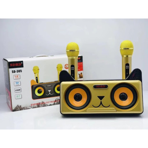 Караоке система SDRD SD-305 / bluetooth колонка с двумя микрофонами / колонка-караоке Котик / Караоке для детей / Колонка с ушками + 2 микрофона