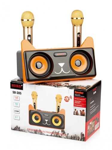 Караоке система SDRD SD-305 / bluetooth колонка с двумя микрофонами / колонка-караоке Котик / Караоке для детей / Колонка с ушками + 2 микрофона