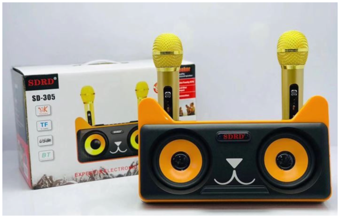 Караоке система SDRD SD-305 / bluetooth колонка с двумя микрофонами / колонка-караоке Котик / Караоке для детей / Колонка с ушками + 2 микрофона