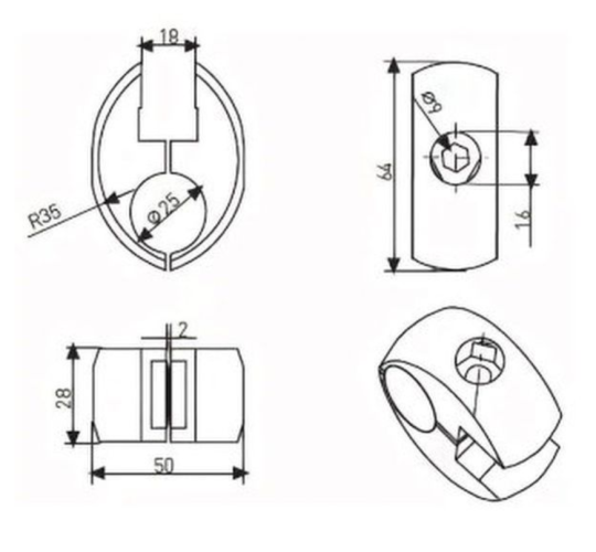 JOK-51 (R-7) Держатель для стекла и панели к трубе джокер 25мм с уплотнителем + ключ