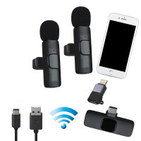 MW3 двойной петличный беспроводной микрофон универсальный Type-C + Lighting (2 петличных микрофона + приемник)