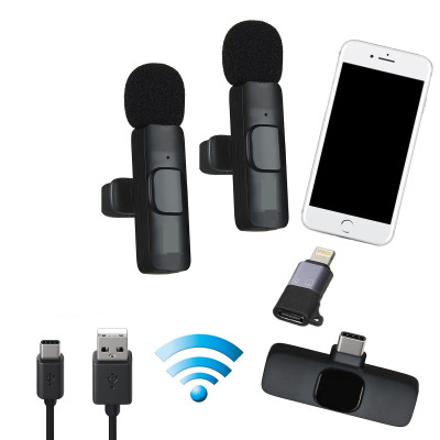 MW3 двойной петличный беспроводной микрофон универсальный Type-C + Lighting (2 петличных микрофона + приемник)