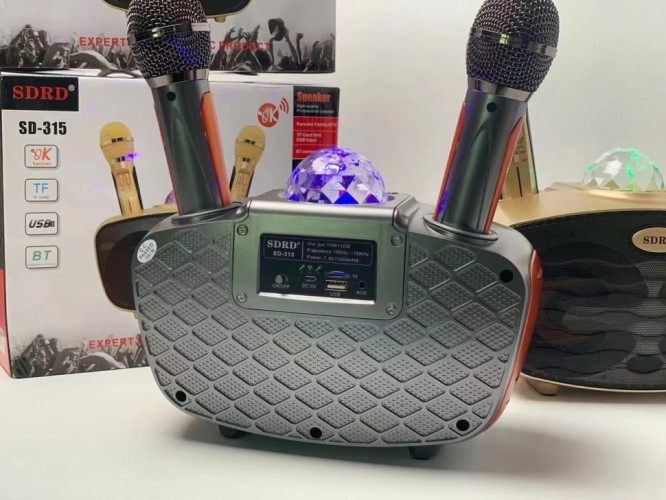 Караоке система с двумя микрофонами SDRD SD-315 со светомузыкой / караоке колонка с дискошаром + 2 микрофона