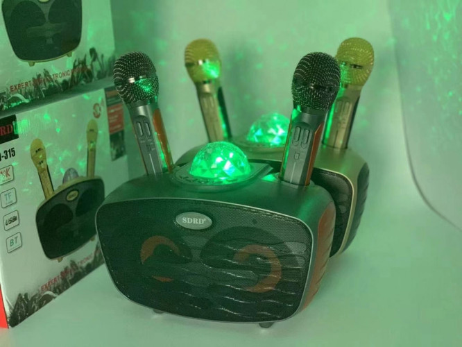Караоке система с двумя микрофонами SDRD SD-315 со светомузыкой / караоке колонка с дискошаром + 2 микрофона