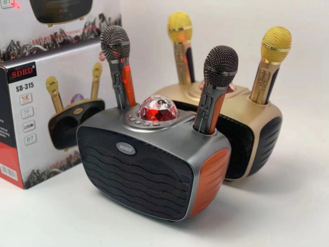 Караоке система с двумя микрофонами SDRD SD-315 со светомузыкой / караоке колонка с дискошаром + 2 микрофона