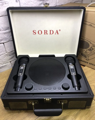Караоке система колонка с двумя микрофонами SORDA SD-2109 Ретро чемодан черный