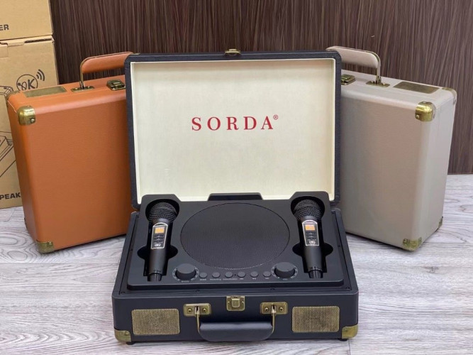 Караоке система колонка с двумя микрофонами SORDA SD-2109 Ретро чемодан черный