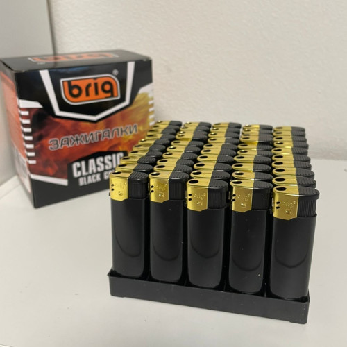 Зажигалки черные с золотом пьезо нажимные 50 штук в блоке B582 black gold