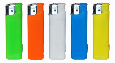 Зажигалка пьезо многоразовая с фонариком 50 штук в блоке / зажигалки под нанесение логотипа В812 5 цветов