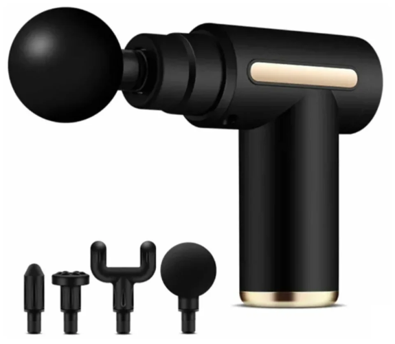 Мини перкуссионный массажер Massage Gun (массажный ударный пистолет + 4 насадки)