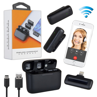 2 в 1 Петличный беспроводной микрофон Lightning набор 2 беспроводных микрофона с приемником и кейсом зарядки