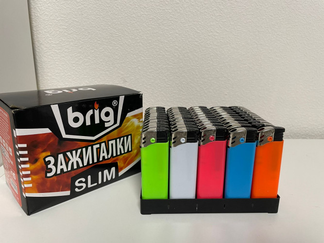 Зажигалки пьезо нажимные 50 штук в блоке В599 Slim, под нанесение логотипа