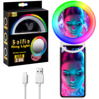 Подсветка для селфи USB A4S, лампа прищепка с зеркалом RGB разноцветная диаметр 11см