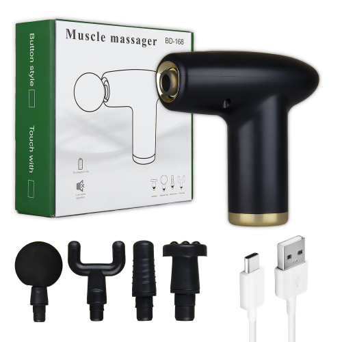 Мини перкуссионный массажер Muscle massager (массажный ударный пистолет + 4 насадки)