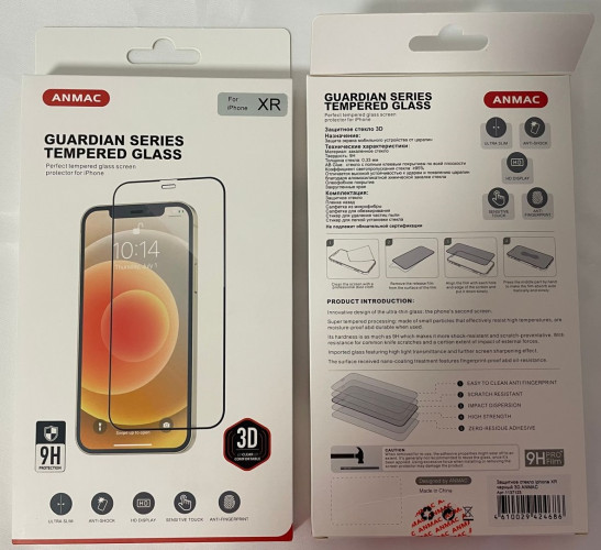 Защитное стекло 3D черное для iPhone XR + пленка назад ANMAC