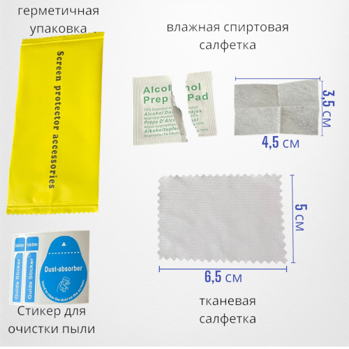 Комплект салфеток для наклейки защитного стекла (салфетка влажная + из микрофибры + стикеры)