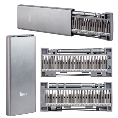 Многофункциональный набор отверток для точных работ со сменными битами 50 в 1 в металлическом пенале сталь S2