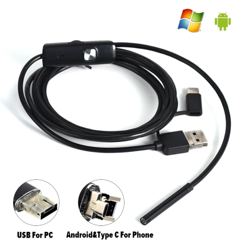 Водонепроницаемый гибкий эндоскоп Type-C/USB с подсветкой 5 метров Y102