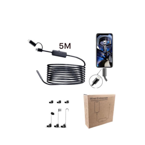 Гибкий эндоскоп 5 метров Type-C / Lightning водонепроницаемый с подсветкой  AN112-5 для Android и iOS