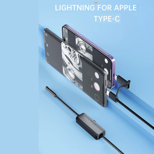 Гибкий эндоскоп 5 метров Type-C / Lightning водонепроницаемый с подсветкой  AN112-5 для Android и iOS